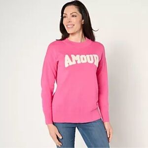 Belle by Kim Gravel Amour Pink Sweater Size 8 Valentine Love Knit